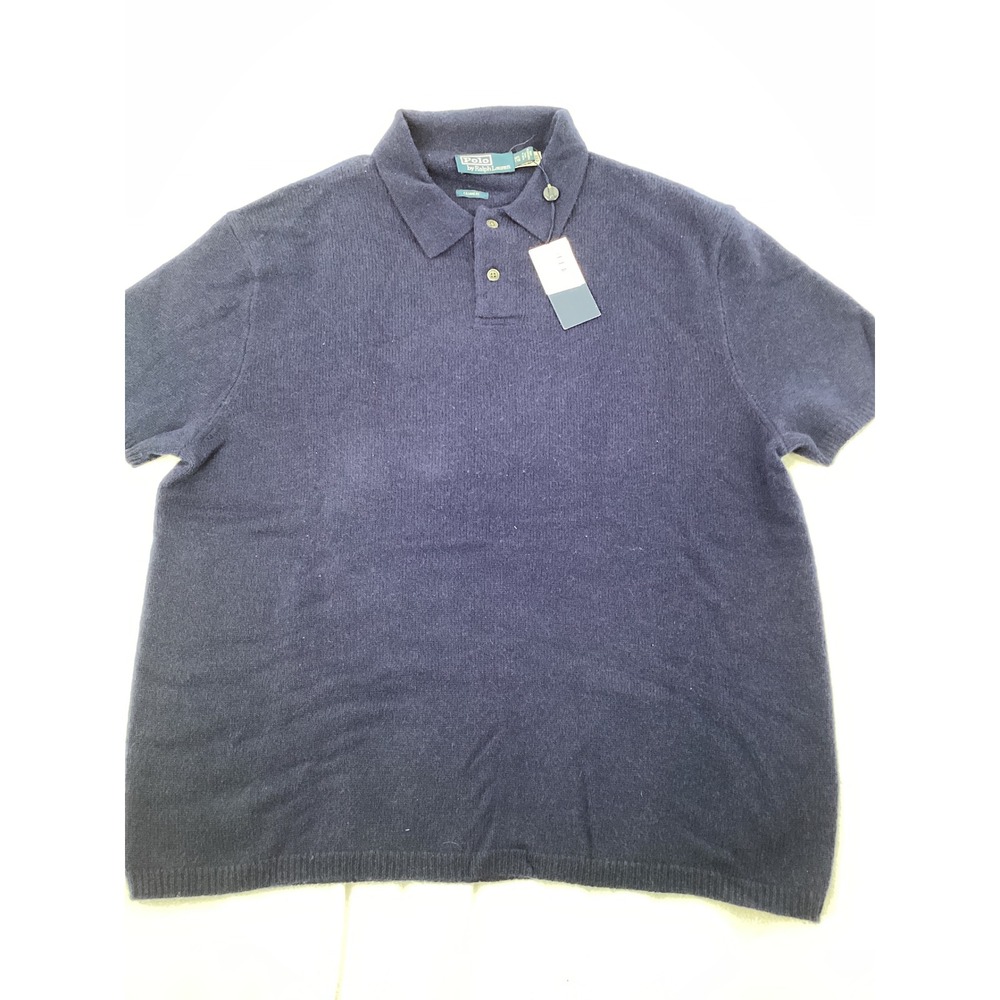 Polo Ralph Lauren 100% Cashmere Navy Blue Short Sleeve Polo Sweater Mens XXL NWT